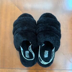 UGG Black Fluffy Slippers